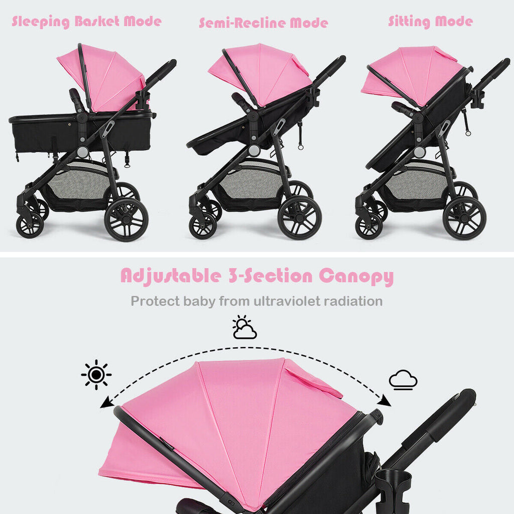 2-in-1 Foldable Pushchair Newborn Infant Baby Stroller