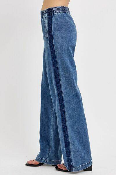 RISEN Full Size Elastic Waist Wide Leg Jeans Plus Size Women