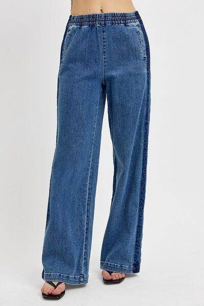 RISEN Full Size Elastic Waist Wide Leg Jeans Plus Size Women