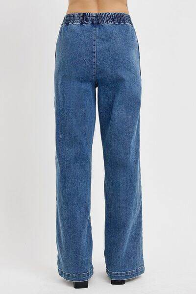 RISEN Full Size Elastic Waist Wide Leg Jeans Plus Size Women