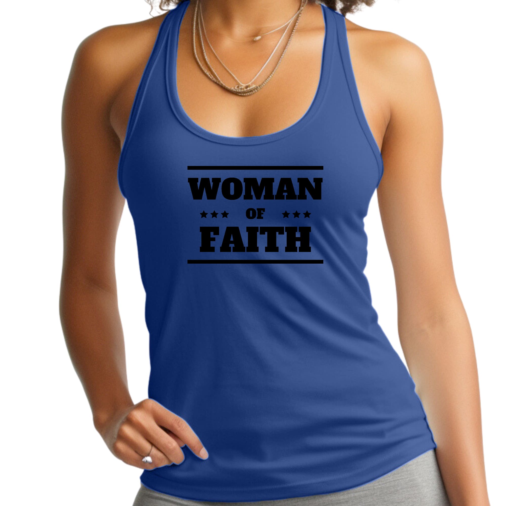 Womens Fitness Tank Top Graphic T-shirt - Woman of Faith Black